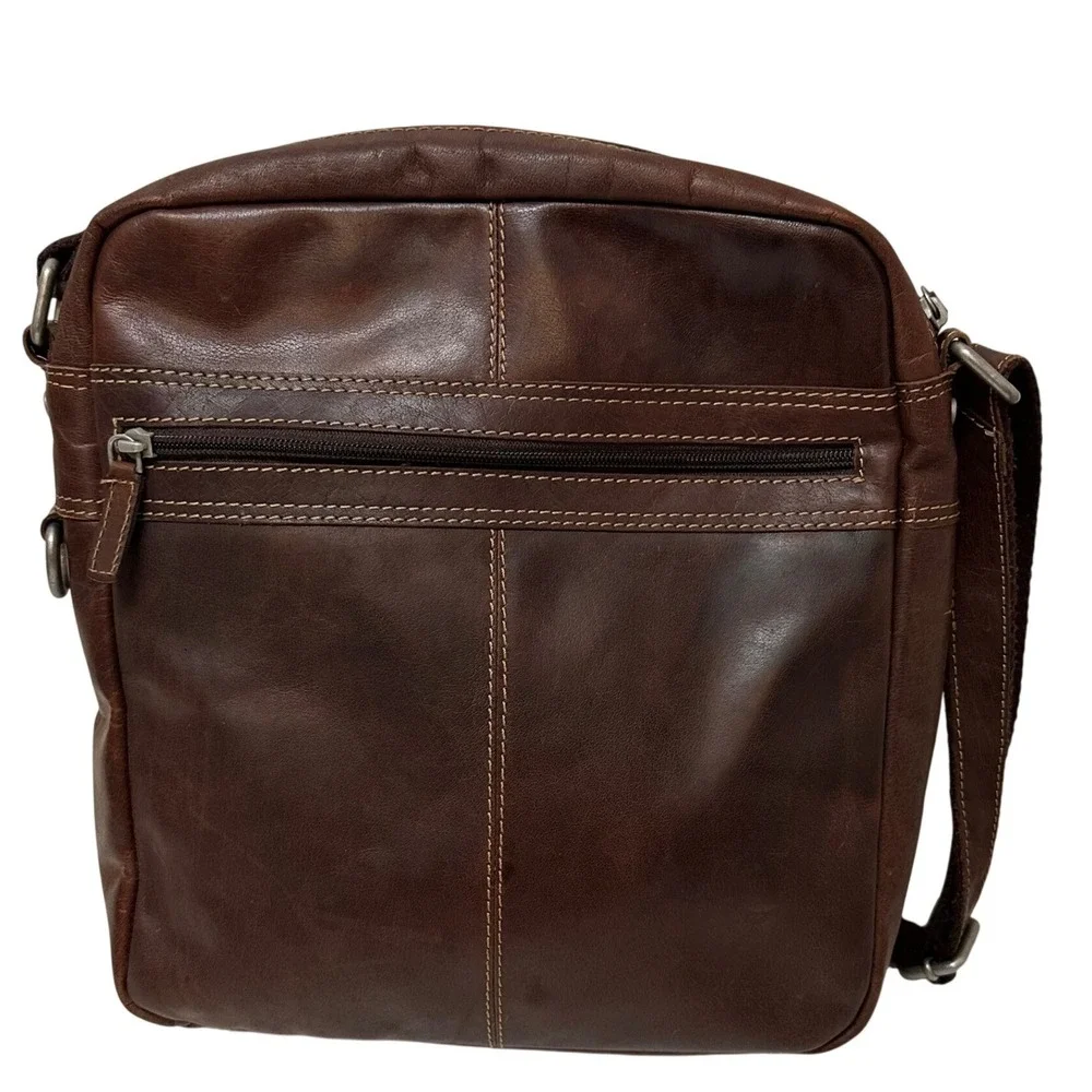 Jack Georges Brown Leather Slim Crossbody Messenger Bag Zip Top Adjustable Strap